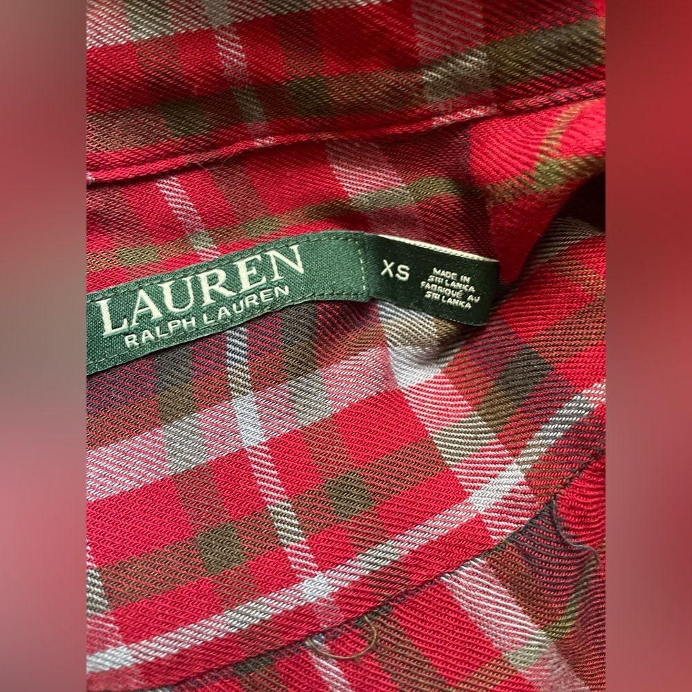 Lauren Ralph Lauren Red Olive Plaid Button Front Long Sleeve Shirt Size XS - Picture 6 of 7